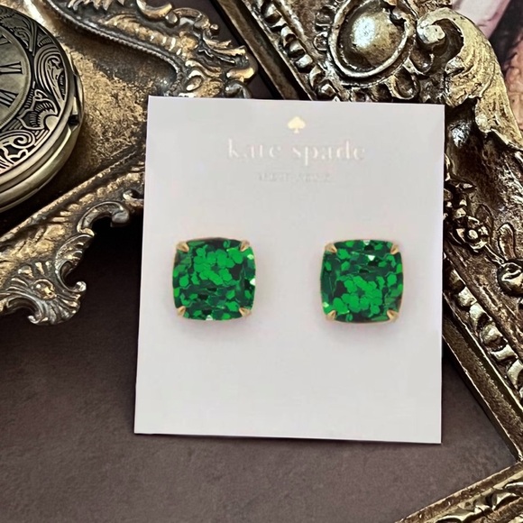 KATE SPADE • Green Glitter Squared Away Earrings - Picture 3 of 3